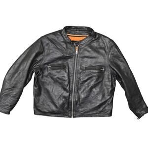 First Classic Black 100% Leather Motorcycle Jacket Men's Big 5X Zip Pockets